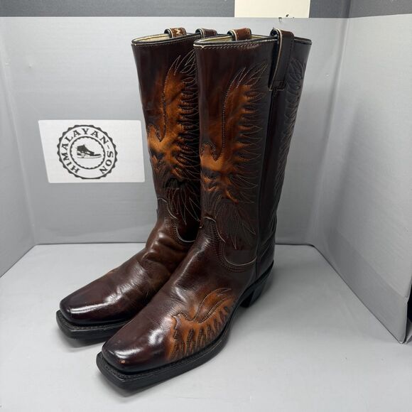 Vintage Wrangler Phoenix Cowboy Boots Mens 8.5D Brown Leather Western Made USA main image 10